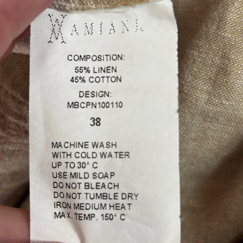 Amiani Tan Linen Cotton Blend Straight Leg Pants Mens 38 Beachy Resort Relaxed